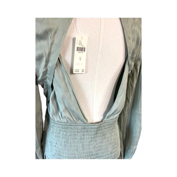 Anthropologie Backless Mint Green Ruched Blouse Women's Size M Elegant Satin Top - Picture 11 of 13